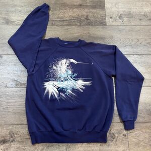 Vintage 90s Purple Hanes Activewear Sunrise Ski Resort Sweatshirt - Men's XL